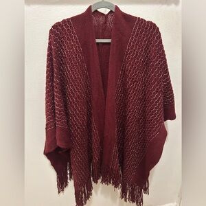 BCBG MAX AZRIA Y2K VTG Knit Wrap Sweater Coat Shrug Burgundy Gold Shimmer